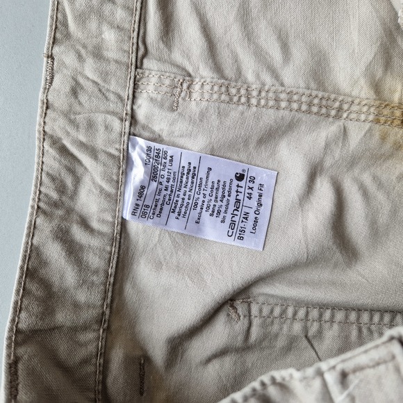 Men's Carhartt Loose Original Fit Carpenter Trousers In Beige Size W44  L30 - Picture 7 of 7